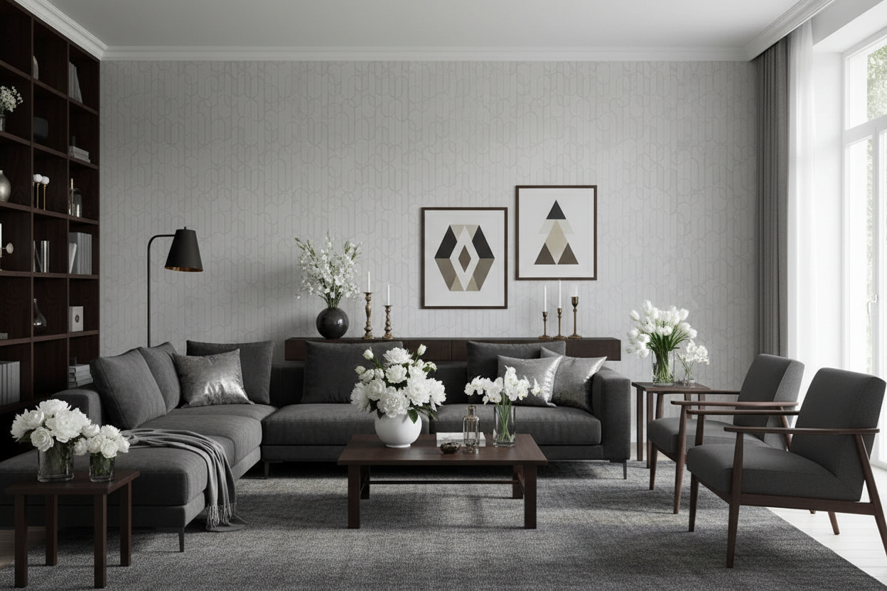 Silver Capsule 3 antracit hvide blomster mørkt træ