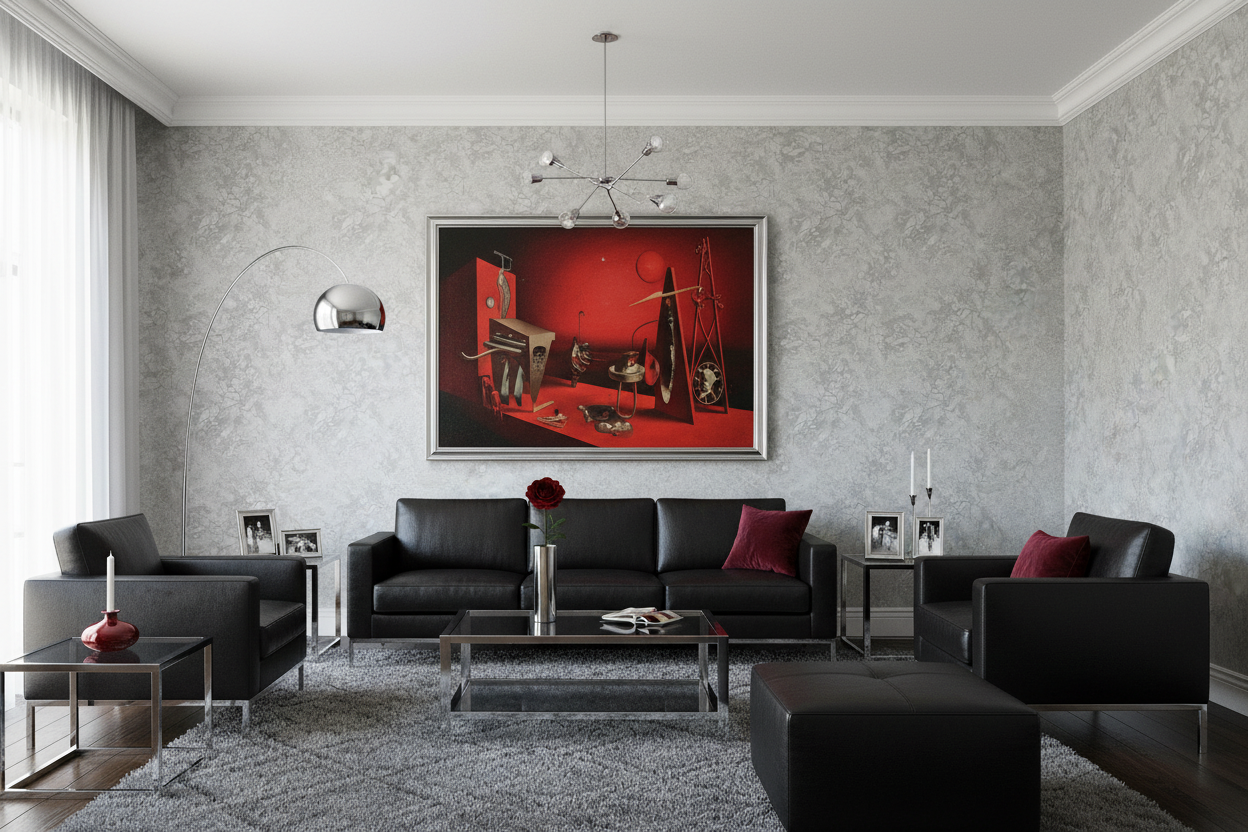 Silver Oil krom sort læder mørkerød rose Dalí maleri