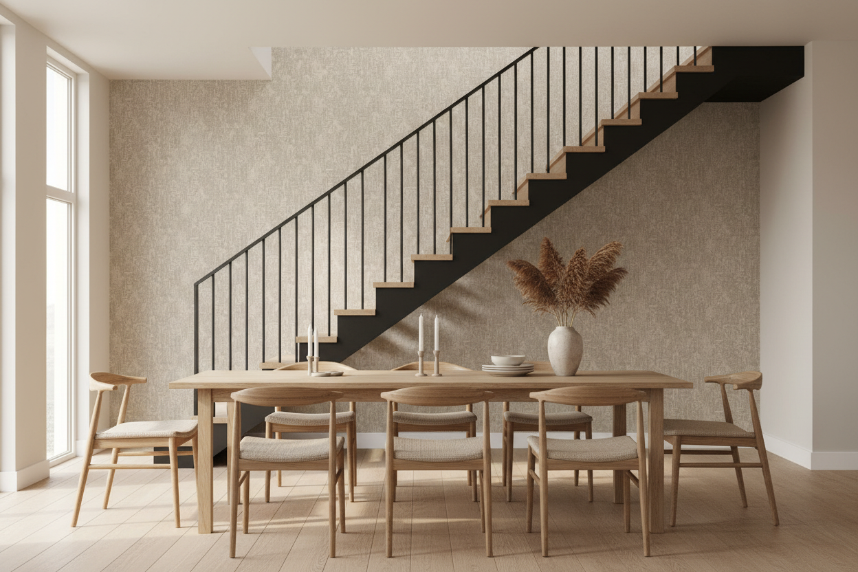 Beige Treasure med spisebord og trappe