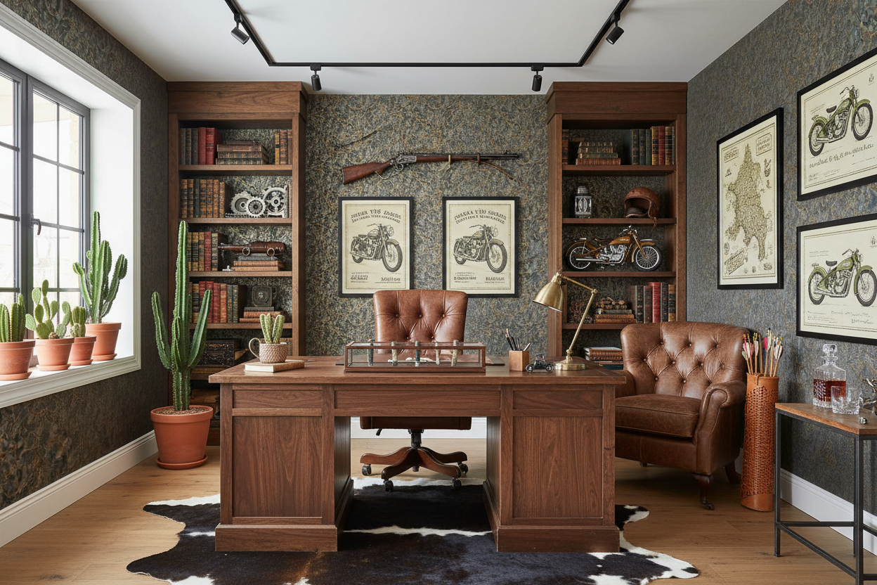 Golden Blood maskulint kontor med koskind