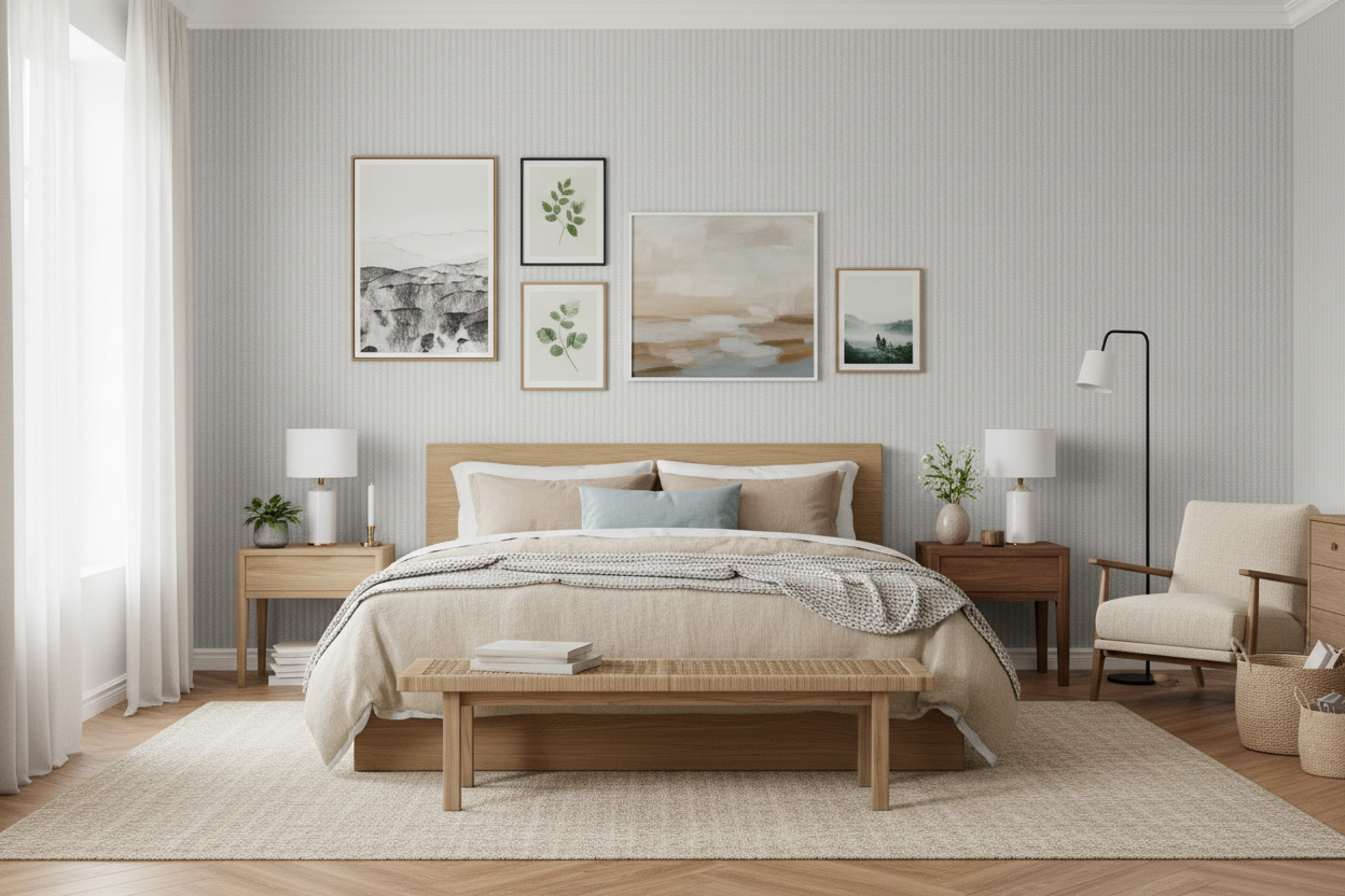 Minimum Braid 3 moderne nordisk soveværelse med kunst