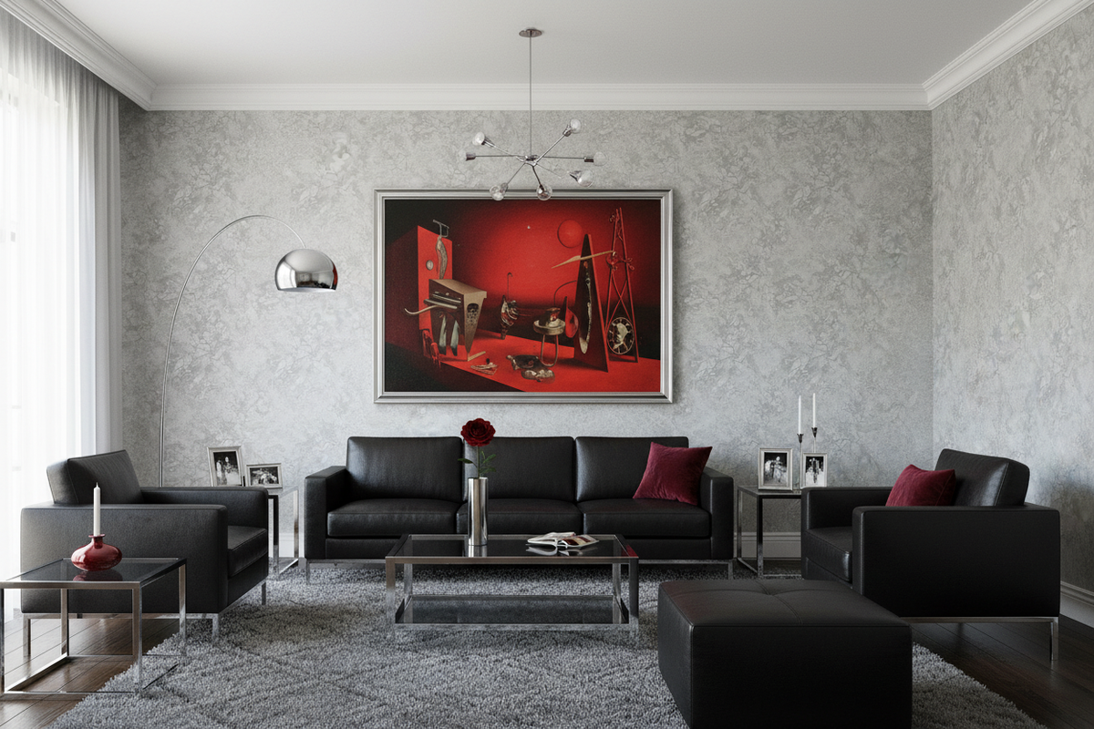 Silver Oil krom sort læder mørkerød rose Dalí maleri